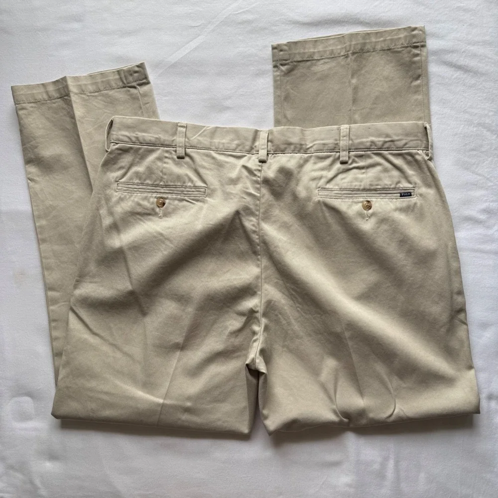 Polo Ralph Lauren Mens Chino Pants‎ Tan Khaki 38x30 Cotton Script Vintage 90's